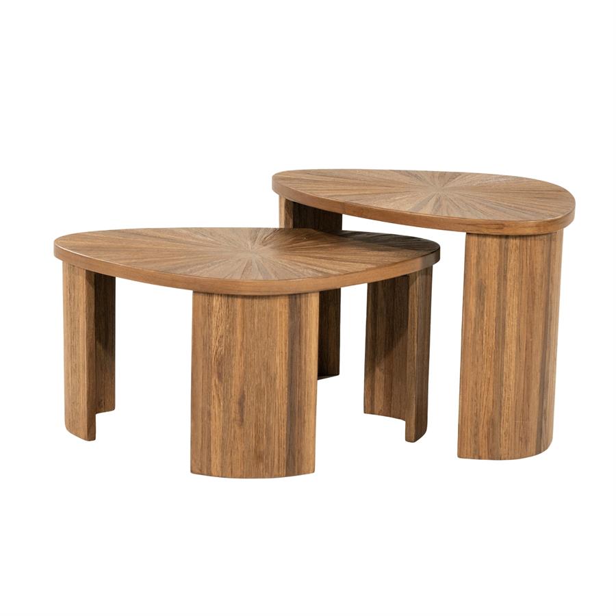 Tisch Tala, 2er Set, mit organischen Formen und einem Muster auf der Tischplatte, vor weißem Hintergrund - By-Boo