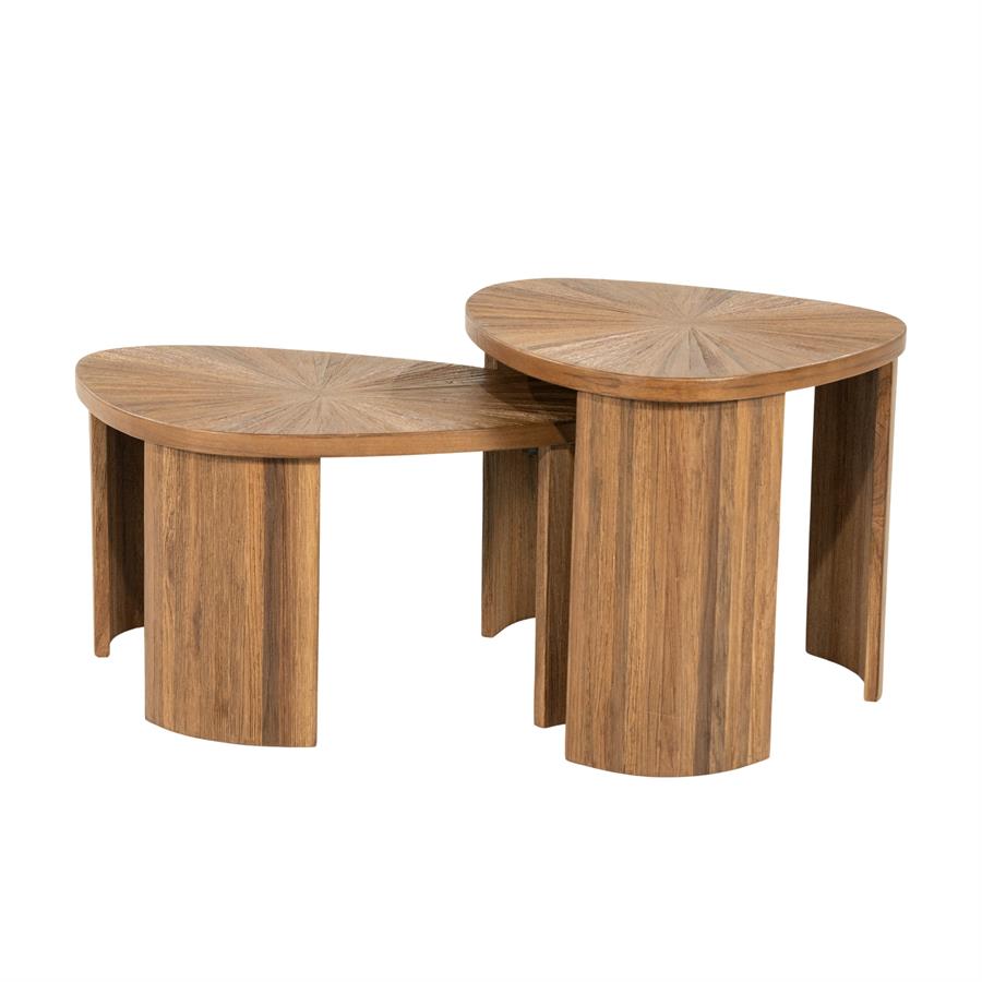 Tisch Tala, Set von 2, mit einem einzigartigen Holzplattenmuster, auf weißem Hintergrund - By-Boo