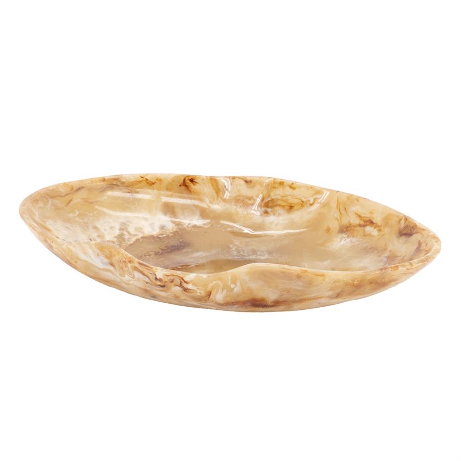 Schale Vena von By-Boo, eine längliche Schale mit marmoriertem Muster in Braun und Beige auf weißem Hintergrund