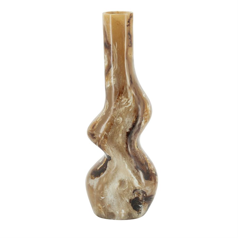 Die Vase Stonea 3 auf weißem Hintergrund, mit einer wellenförmigen Gestalt und braun-weißer Marmorierung - By-Boo
