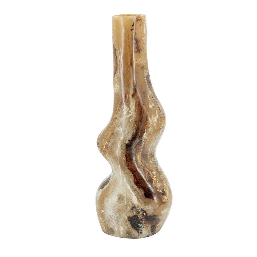 Vase Stonea 3 auf weißem Hintergrund, mit einer wellenförmigen, organischen Form und einem marmorierten Muster in Braun und Beige - By-Boo