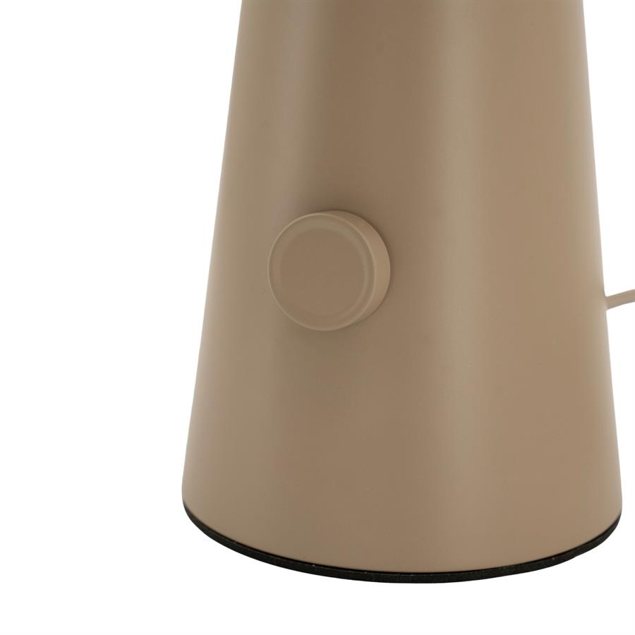 Detail der Lampe Tier, mit einer Nahaufnahme des beigen, sich verjüngenden Fußes und eines runden Knopfes - By-Boo