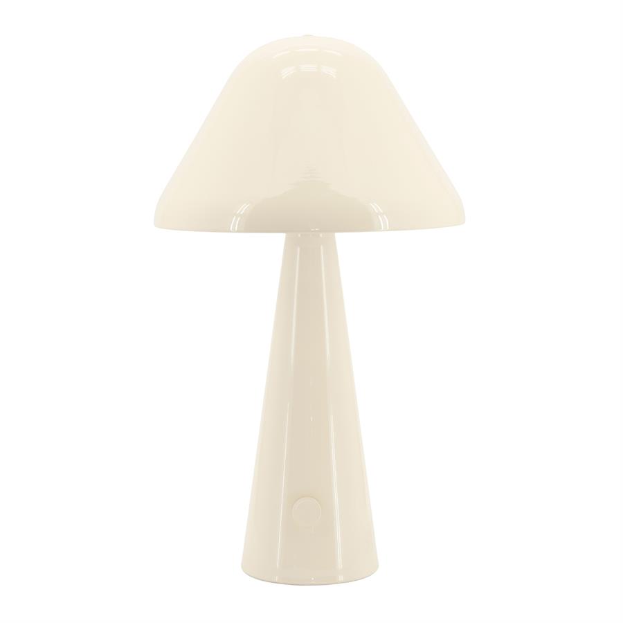 Tischlampe Puro von By-Boo, eine cremefarbene pilzförmige Lampe auf weißem Hintergrund