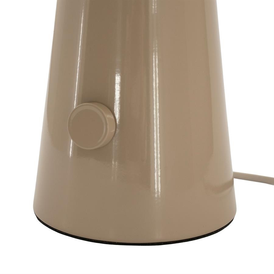 Nahaufnahme der beigefarbenen Tischlampe Puro mit einem runden Schalter an der Seite - By-Boo