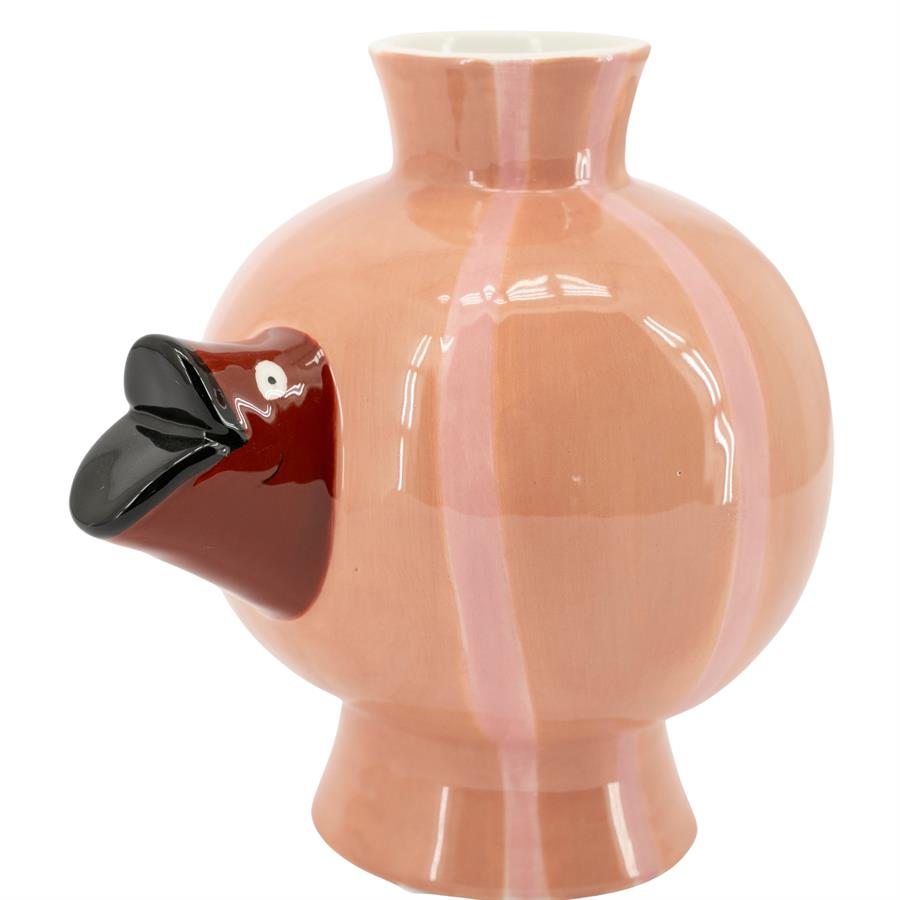 Vase Ondina in Form eines rosa Kürbisses mit einem dunkelbraunen Schnabel an der Seite - By-Boo