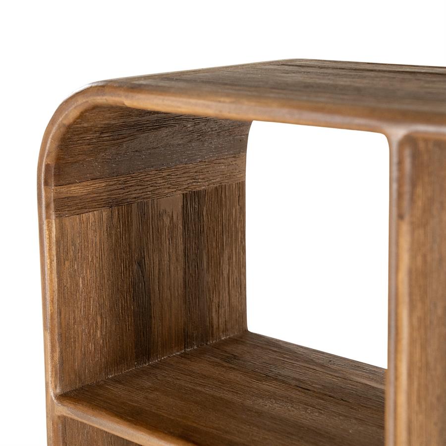 Detailaufnahme des Schranks Cup & Co Small, mit der runden Ecke und Holzmaserung auf weißem Hintergrund - By-Boo