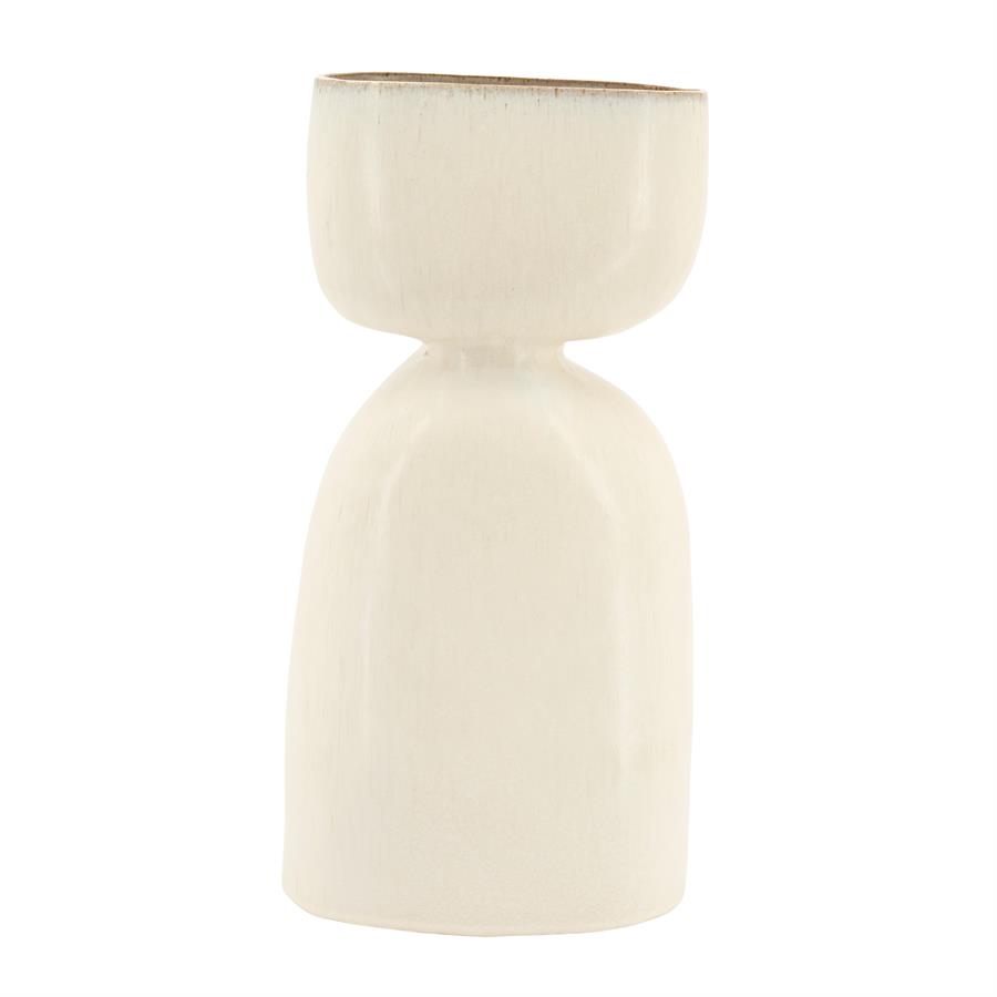 Die Vase Dopio Large von By-Boo, eine cremefarbene Vase mit sandfarbenem Rand, vor weißem Hintergrund