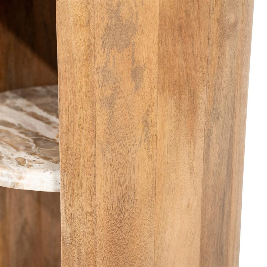 Detail des Tisch Marbelon mit einer Marmorplatte und einem Holzbein - By-Boo