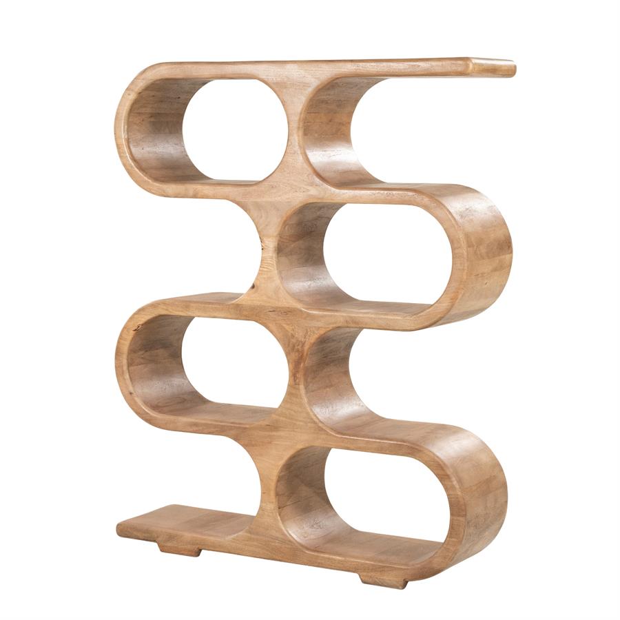 Schrank Esu auf weißem Hintergrund, mit einem einzigartigen wellenförmigen Design und offenen Fächern - By-Boo