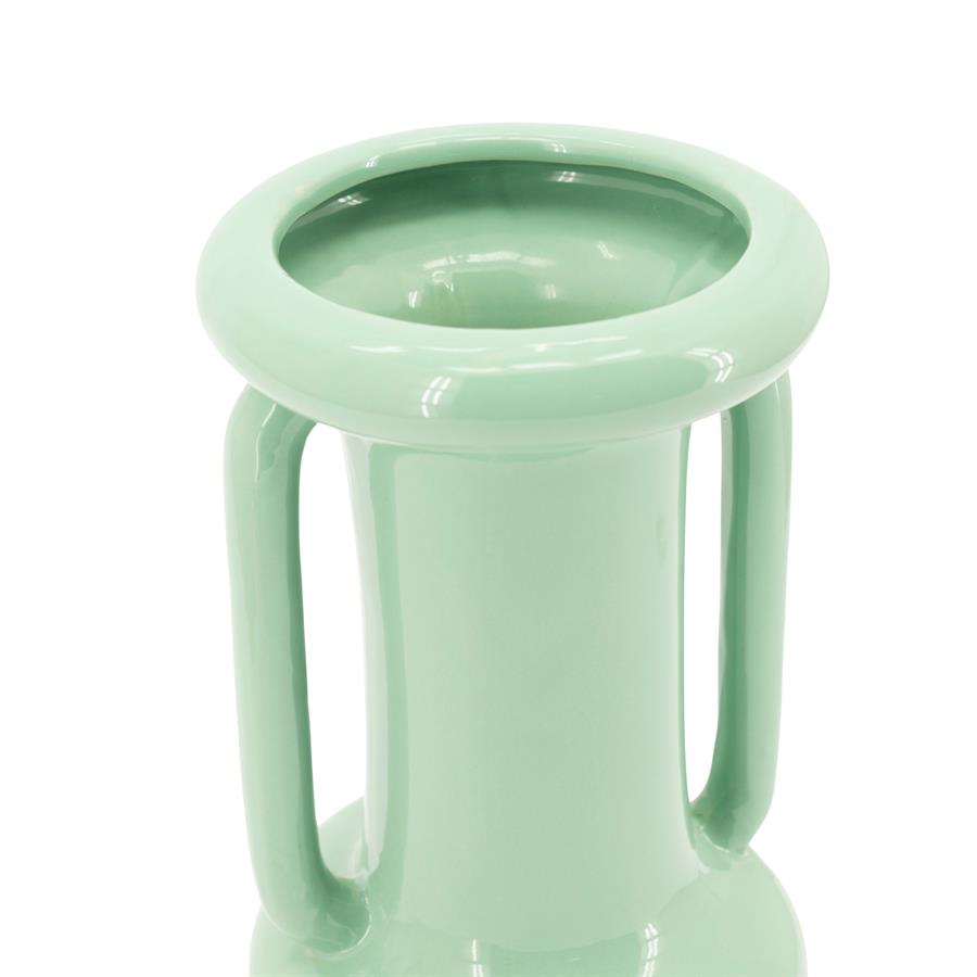 Nahaufnahme der Oberseite der mintfarbenen Vase Oorah Large Mint mit Griffen auf weißem Hintergrund - By-Boo