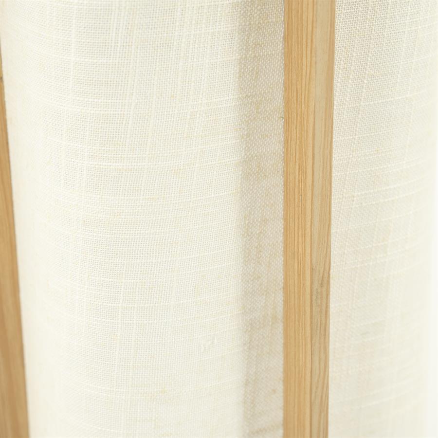 Detailaufnahme der Hängeleuchte Atelier Small, mit einer Nahaufnahme des hellen Stoffgewebes und Holzrahmens - By-Boo