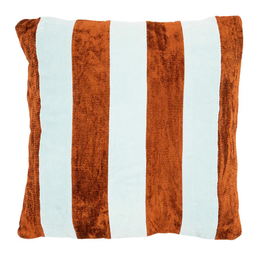 Kissen Stripey /Caramel auf weißem Hintergrund, mit vertikalen Streifen in Weiß und Orangenbraun - By-Boo