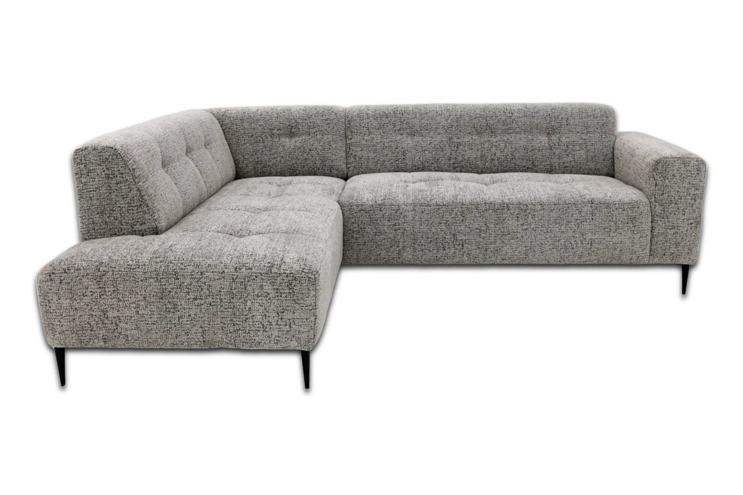Hoekbank Bovino in een sfeervolle woonkamer met houten vloer en een salontafel - Mokana Furniture - Antraciet vs links