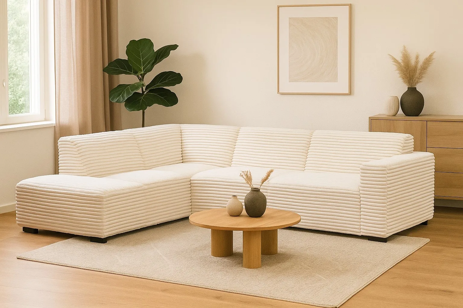 Ecksofa Graz (Stoff, Creme) - Mokana Furniture