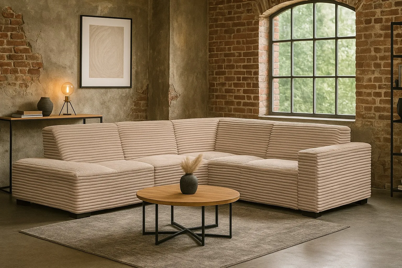 Ecksofa Graz (Stoff, Creme) - Mokana Furniture