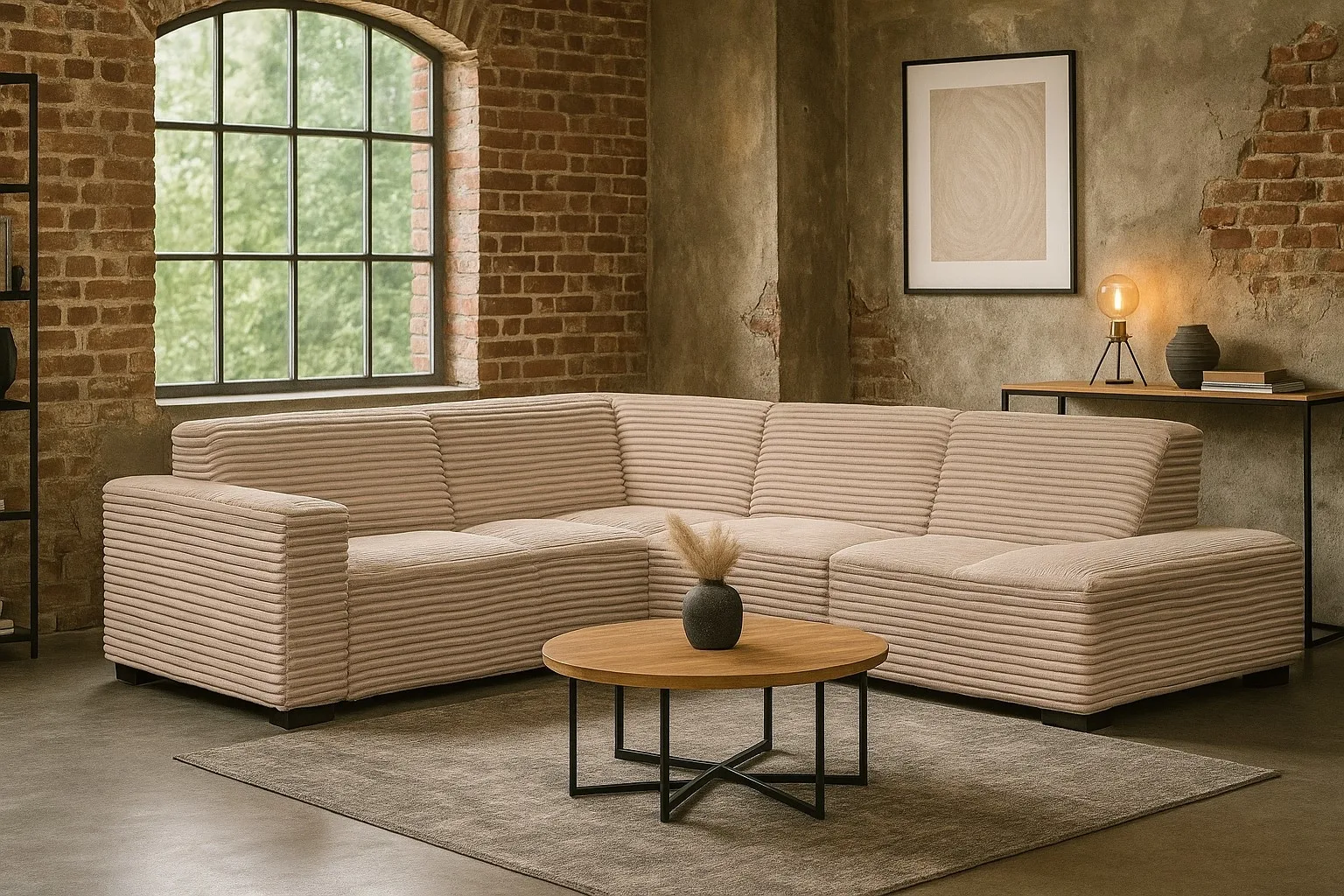 Ecksofa Graz (Stoff, Creme) - Mokana Furniture