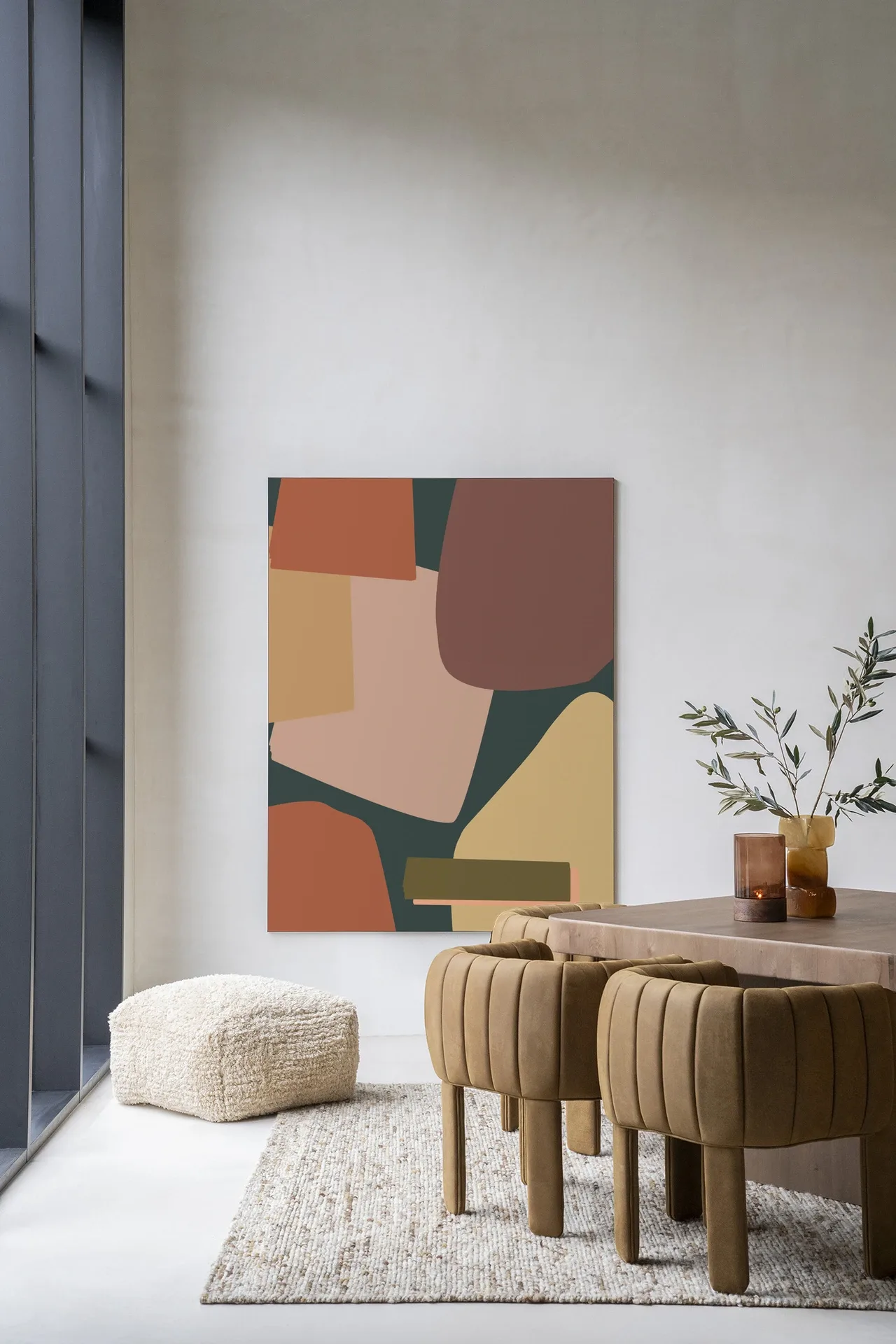Wandteppich Nuance - Urban Cotton in einem modernen Esszimmer mit Holztisch und Stühlen