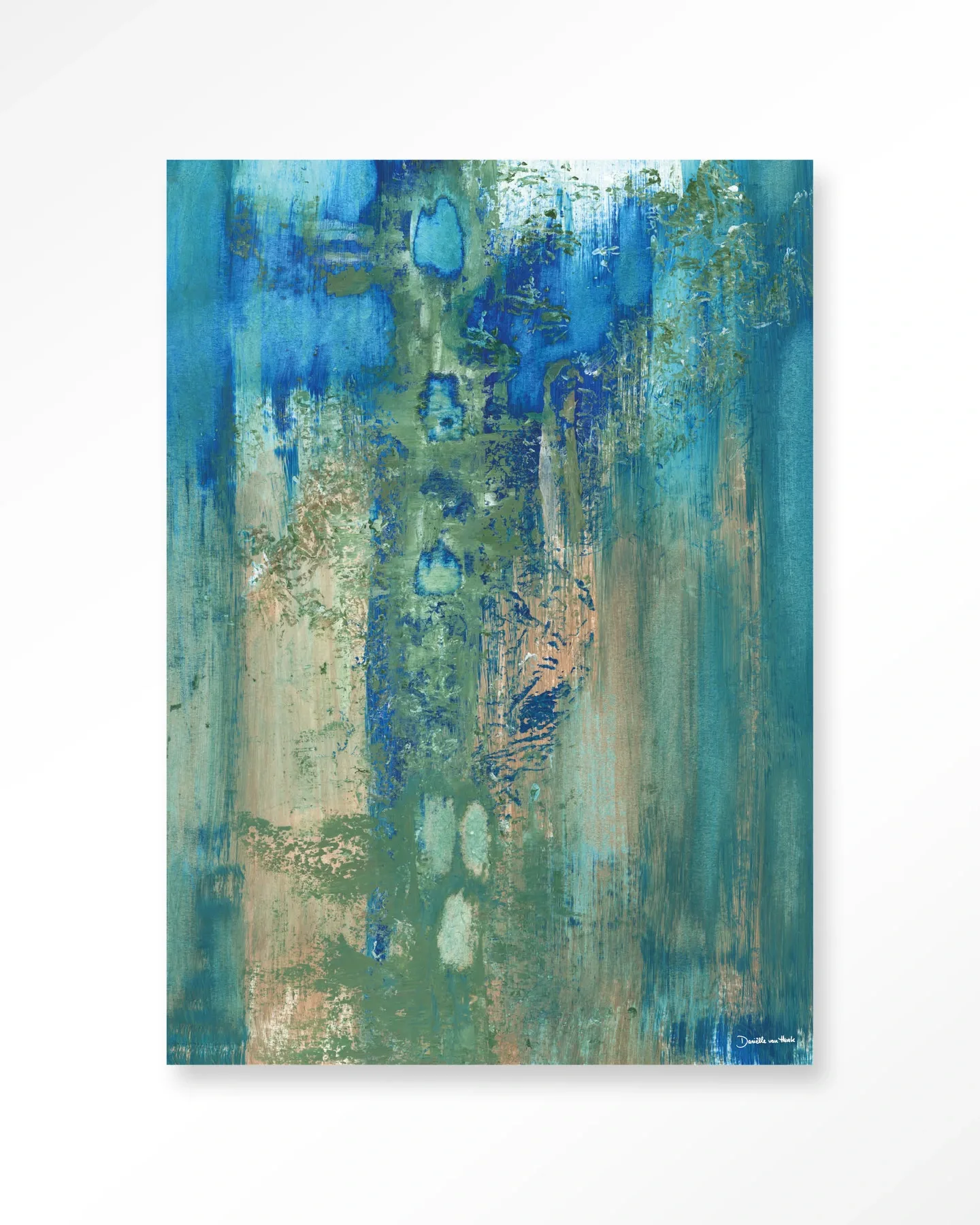 Art Print Blue Green Abstract - Urban Cotton, ein abstraktes Gemälde in Blau und Grün auf weißem Hintergrund
