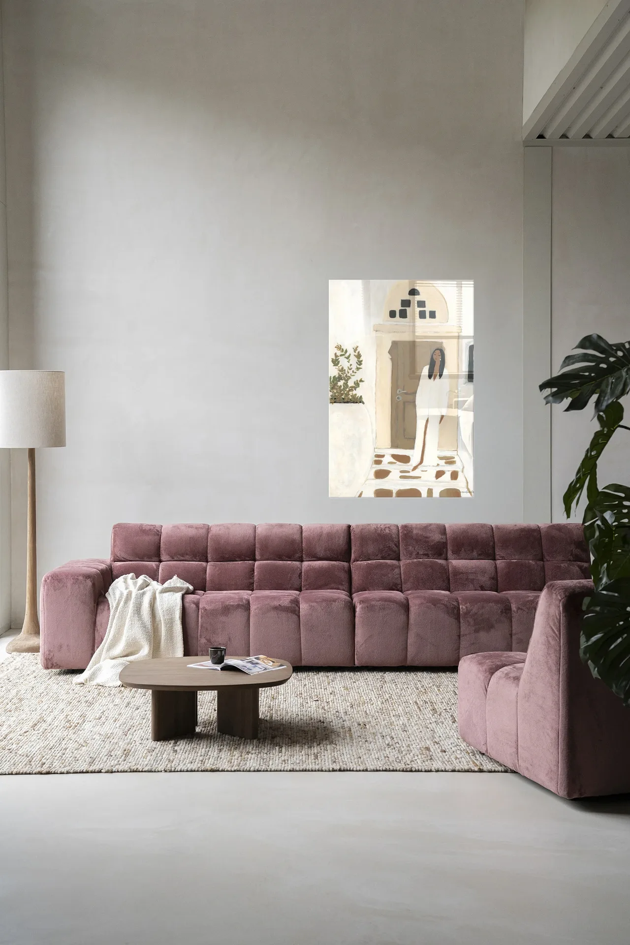 Wandkleed Mediterranean Dream - Urban Cotton aan een lichte muur in een modern interieur