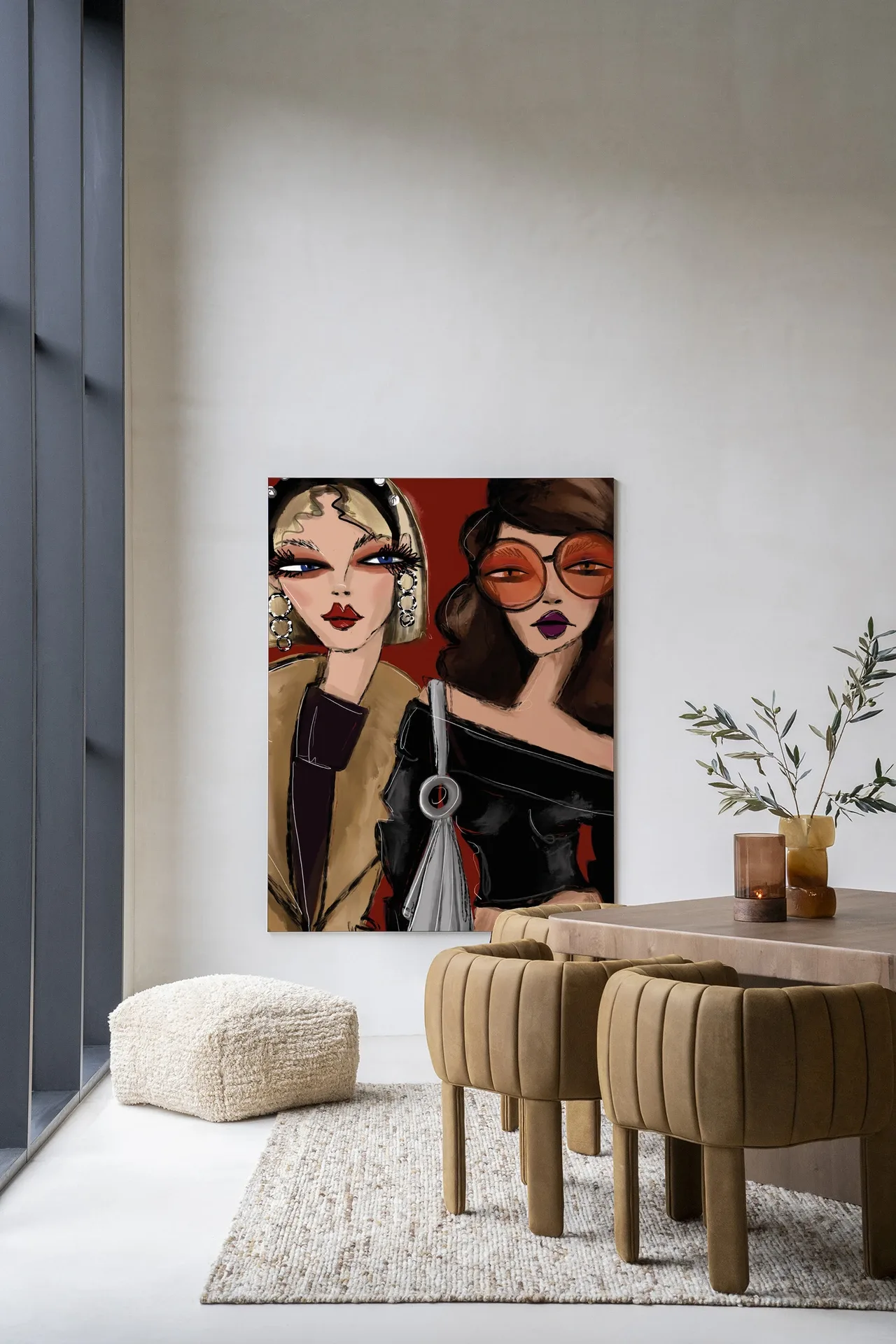 Wandteppich Fall Friends - Urban Cotton hängt an einer weißen Wand in einem modernen Interieur