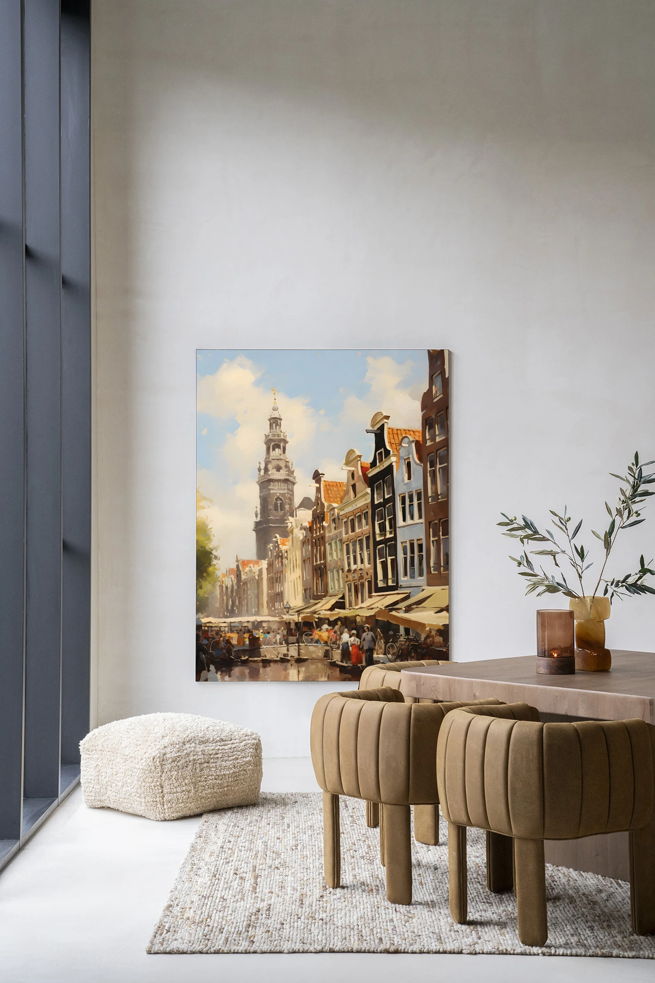 Wandkleed Amsterdam - Urban Cotton hangend aan een witte muur in een modern interieur