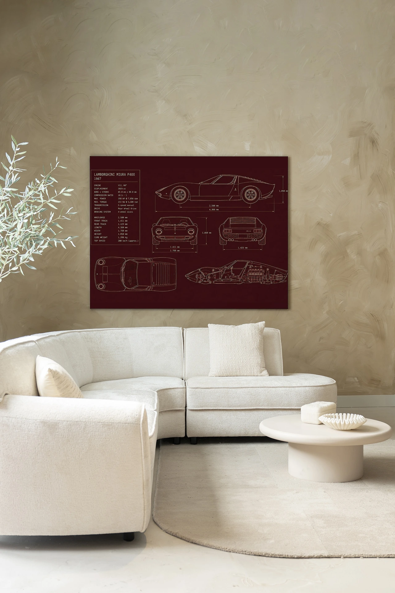 Wall Hanging Red Print Lamborghini - Urban Cotton