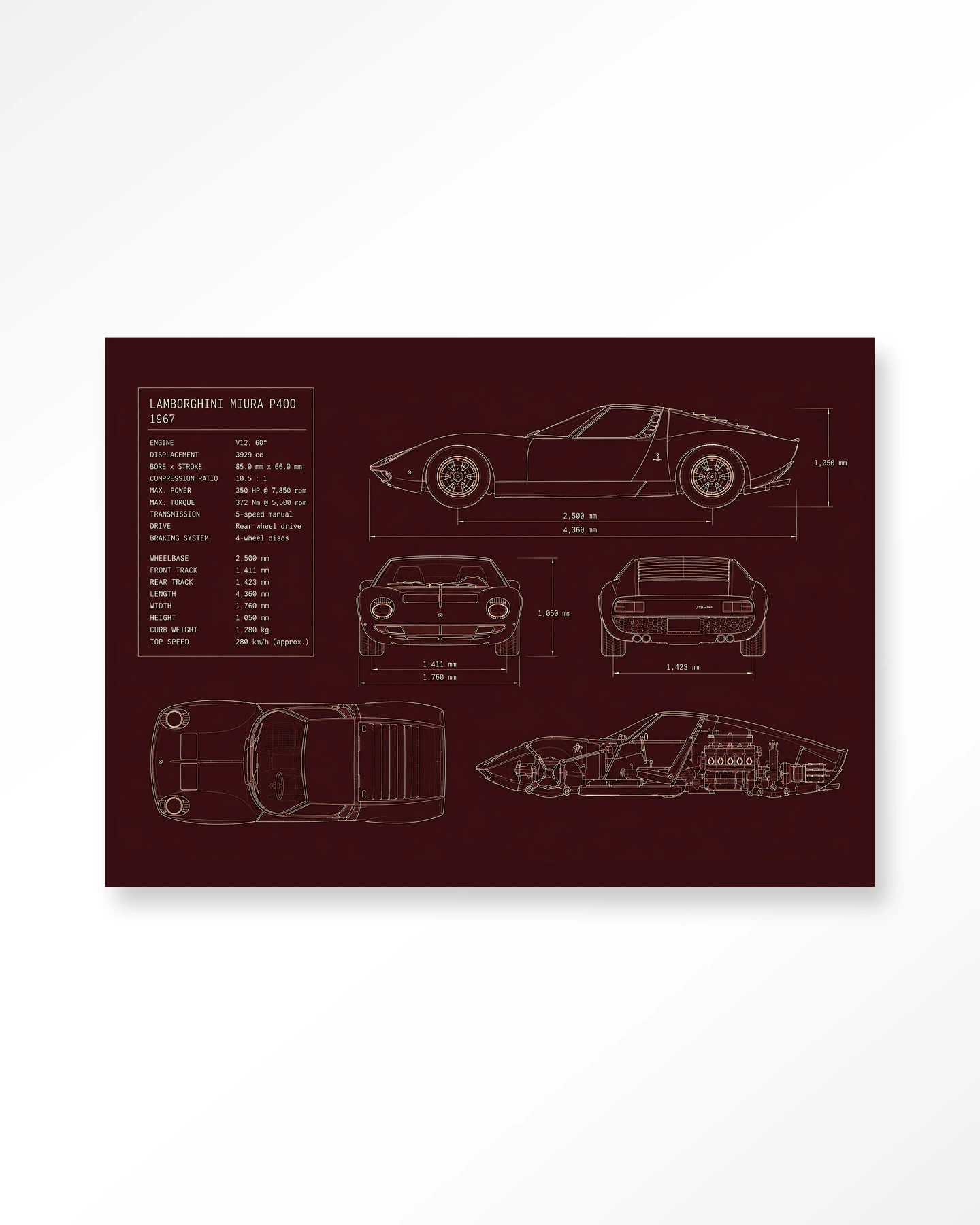 Wall Hanging Red Print Lamborghini - Urban Cotton - Urban Cotton
