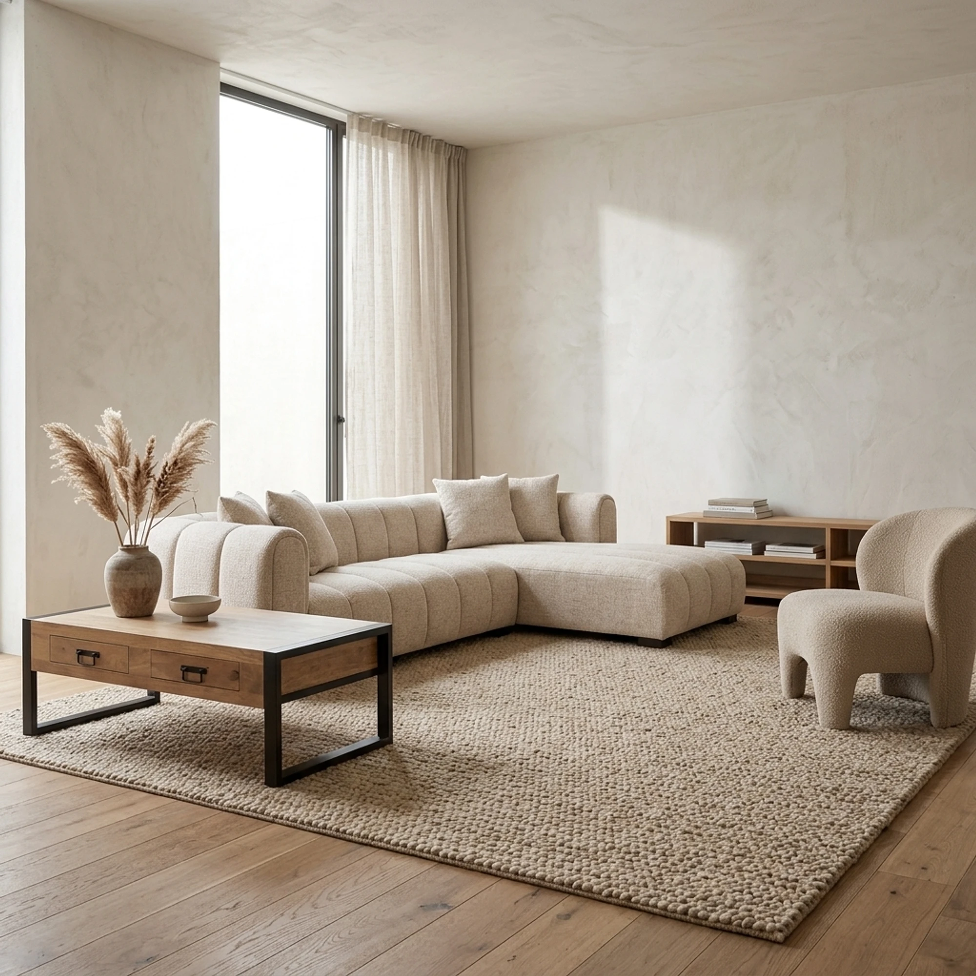 Sofa Novaro cream tweed lounge links feuerhemmend - Richmond Interiors