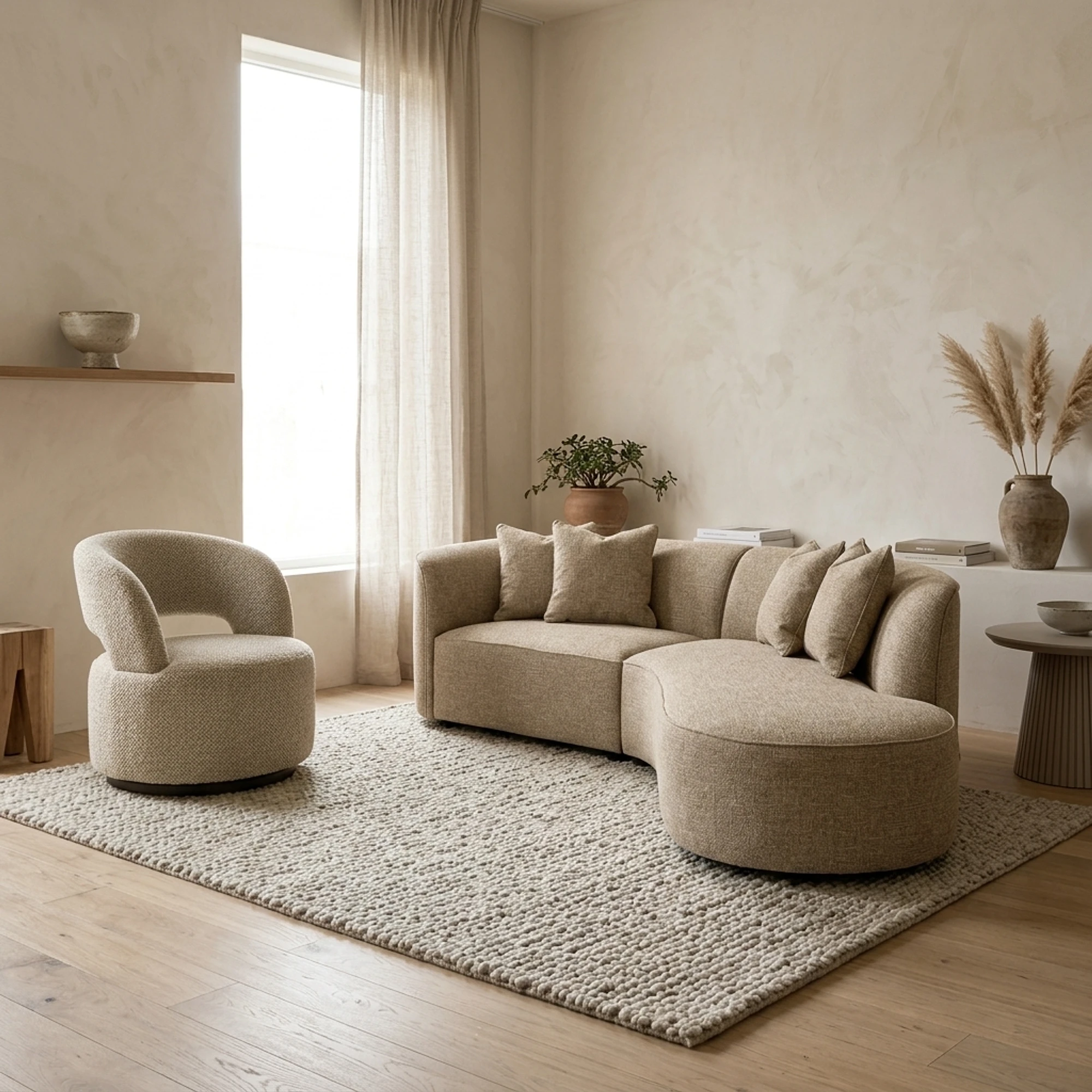 Bank Romero sand tweed ottoman rechts brandvertragend - Richmond Interiors