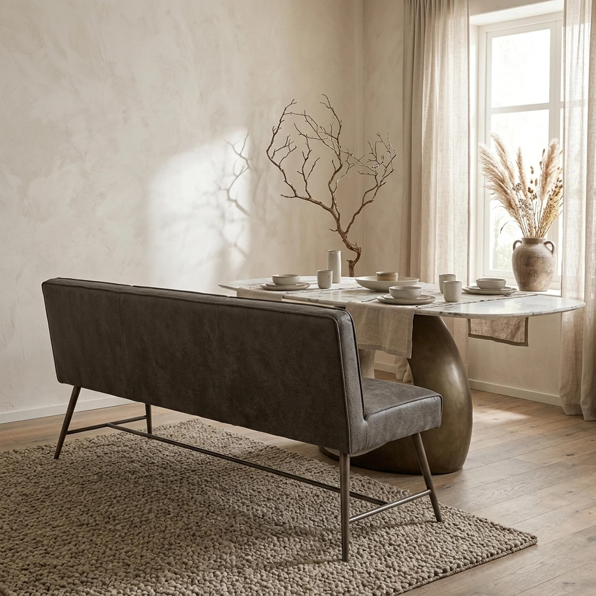 Eetkamerbank Belmonte grijs 185 cm - Tower Living