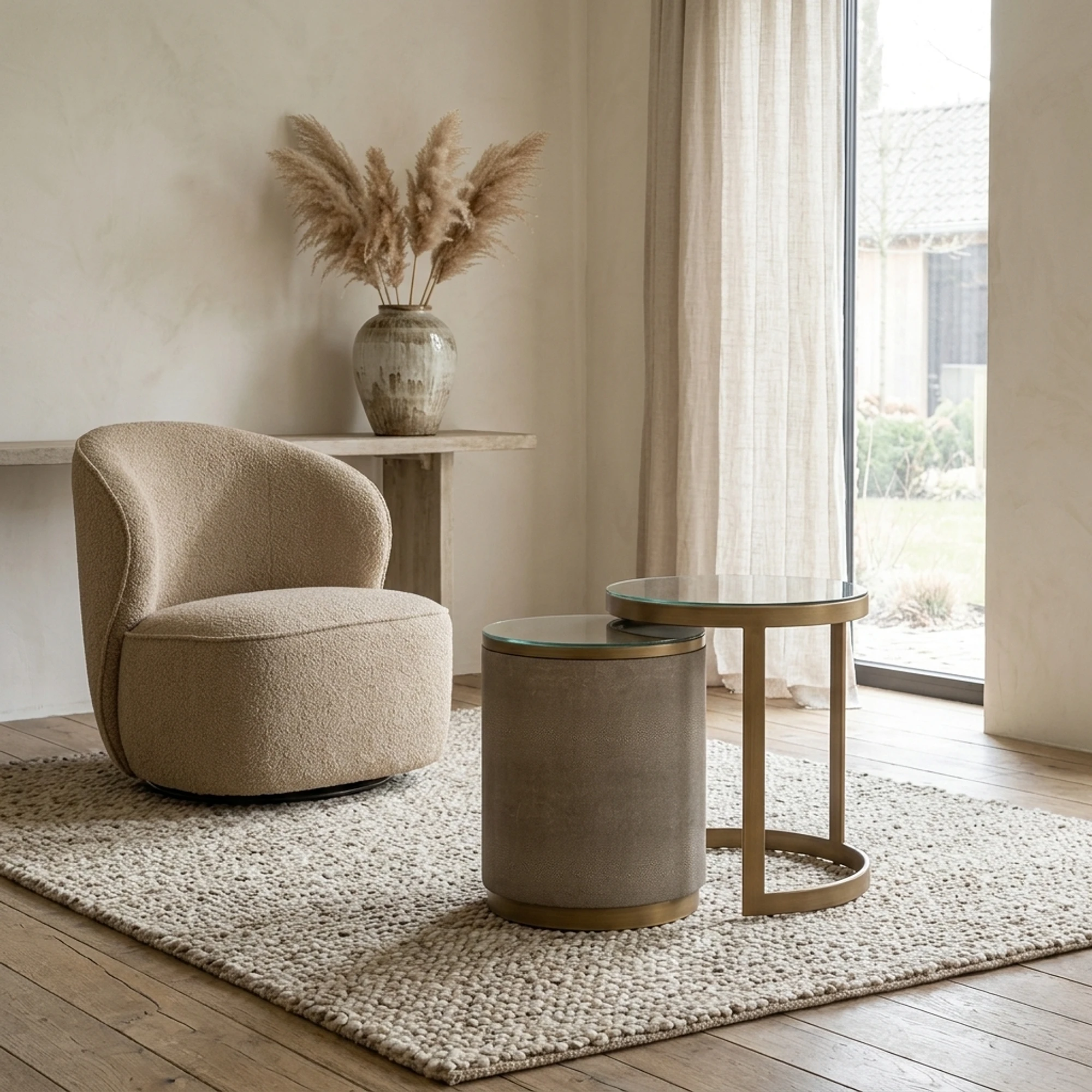 Side table Bloomville brass shagreen incl. glass (set of 2) - Richmond Interiors