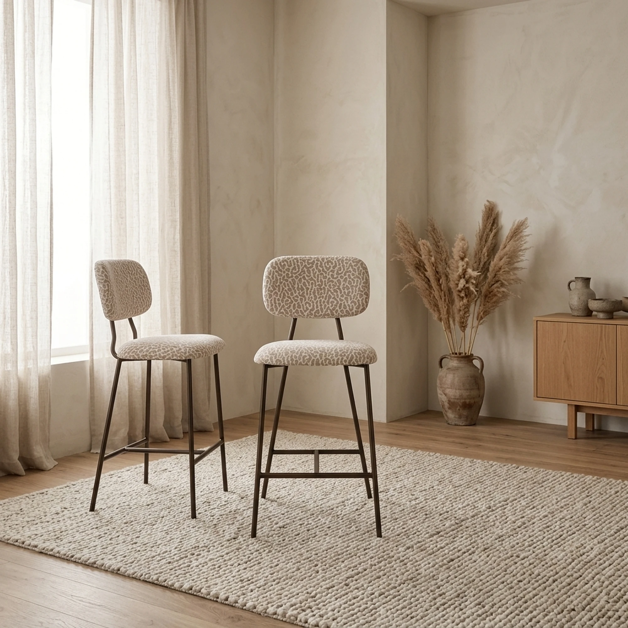 Counterstoel Xenia beige leopard brandvertragend (set van 2) - Richmond Interiors