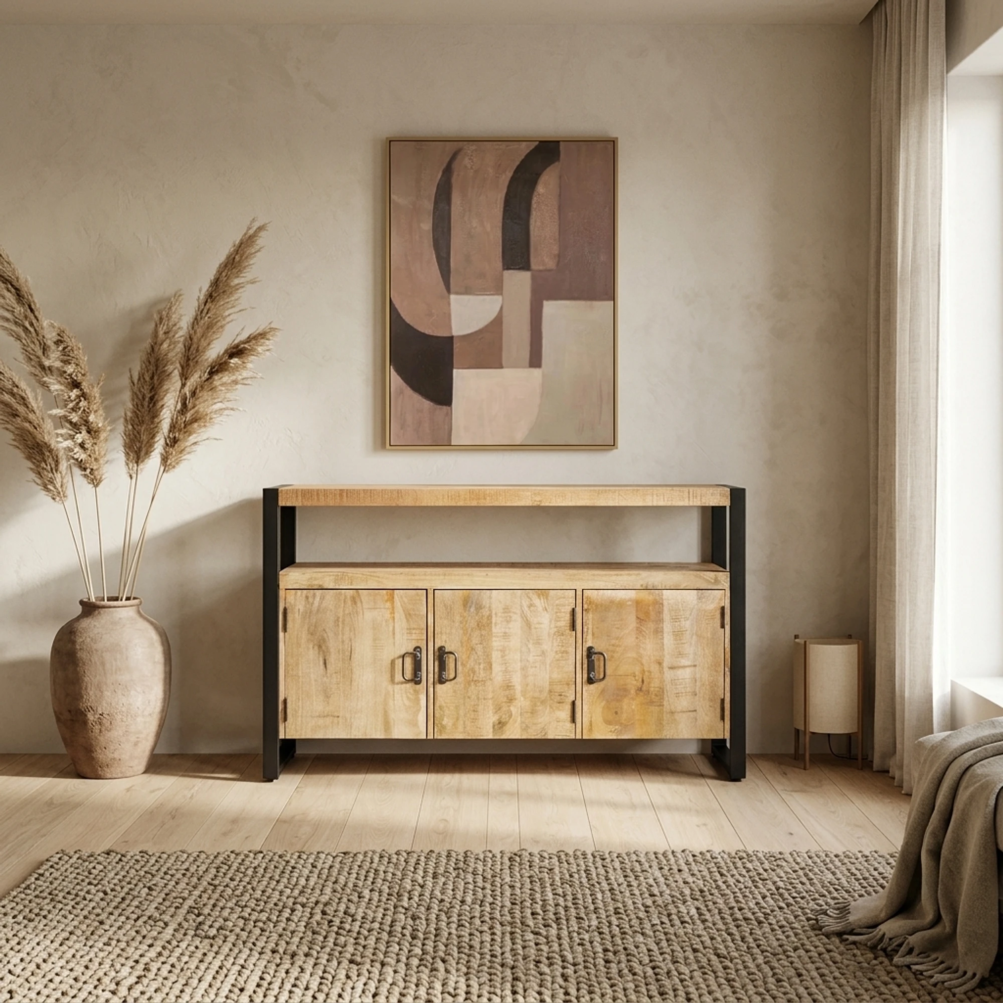 Aparador Britt con puertas 135 (Mango Hout, Negro) - Benoa