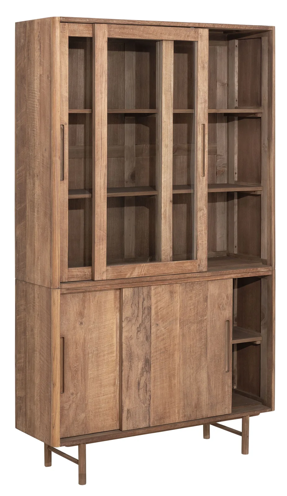 Vitrinenschrank Bliss mittel stehend auf weißem Hintergrund, mit geschlossenen Glasschiebetüren - DTP Home