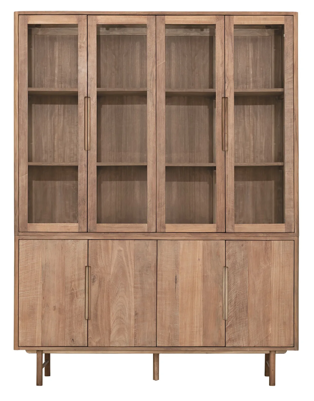 Vitrinenschrank Bliss mittel von DTP Home, stehend auf weißem Hintergrund, mit vier Glastüren und vier Holztüren