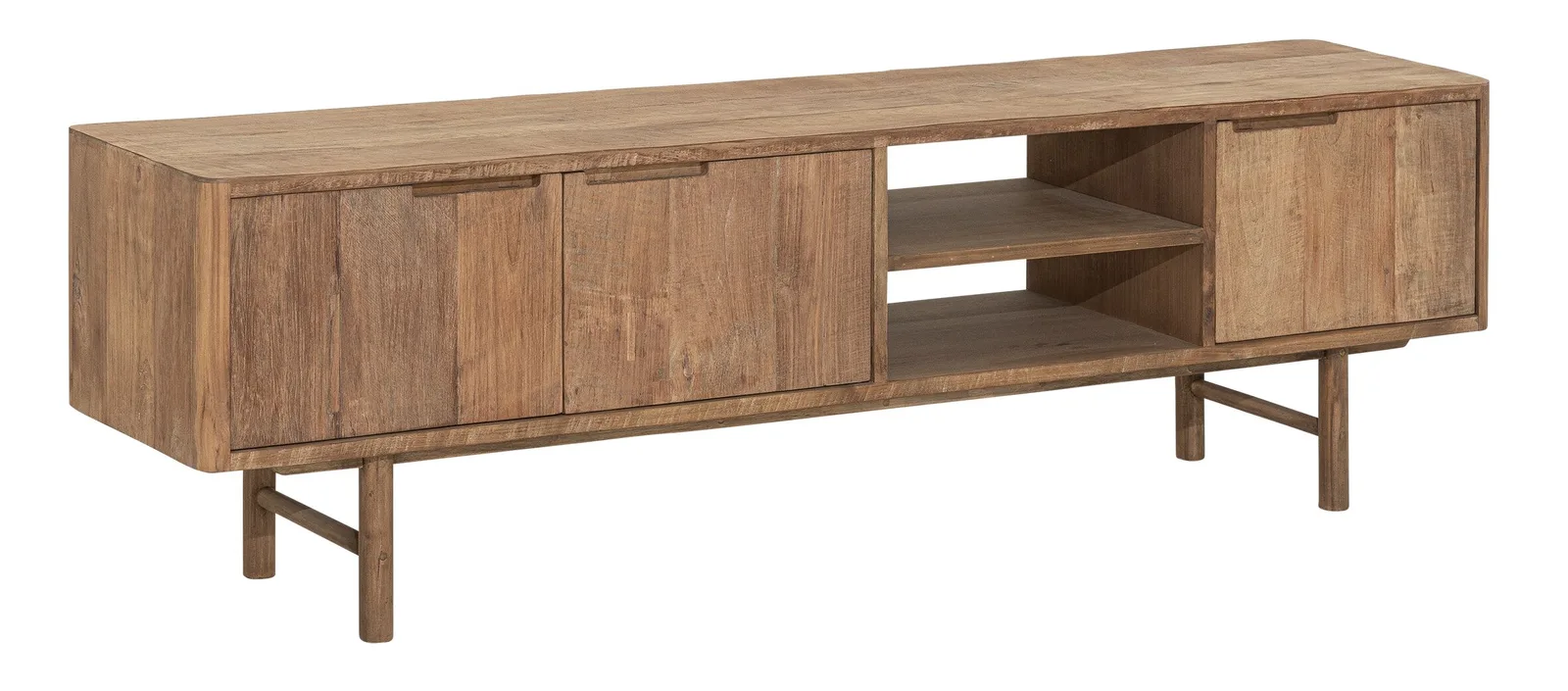 Tv-Möbel Bliss No.2 klein von DTP Home, ein Sideboard aus Holz mit offenen Fächern und Türen auf weißem Hintergrund