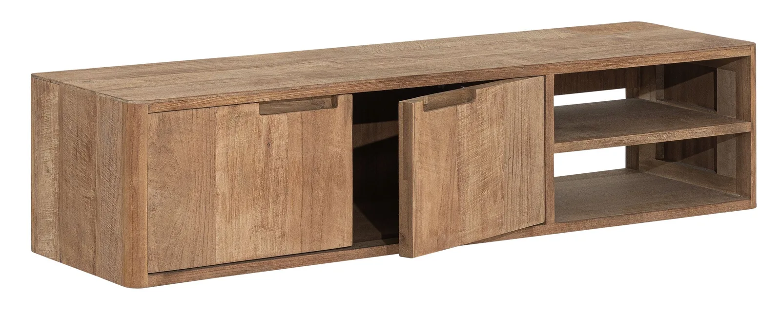 Tv-Möbel Bliss No.2 schwebend klein von DTP Home, ein Holzmöbel mit zwei Türen und zwei offenen Fächern