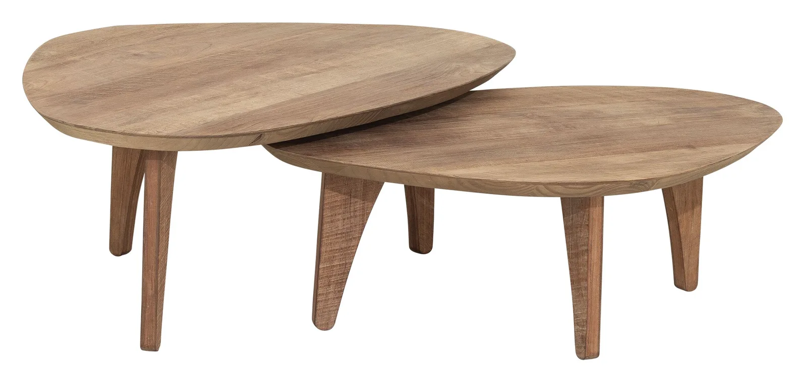 Twee DTP Home Salontafel Bliss tafels met houten bladen en poten, op een witte achtergrond