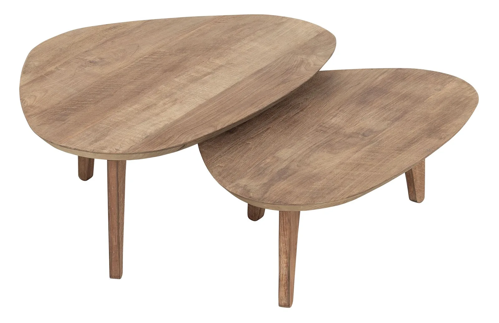 Twee DTP Home Salontafel Bliss met organische vorm en houten poten, op een witte achtergrond