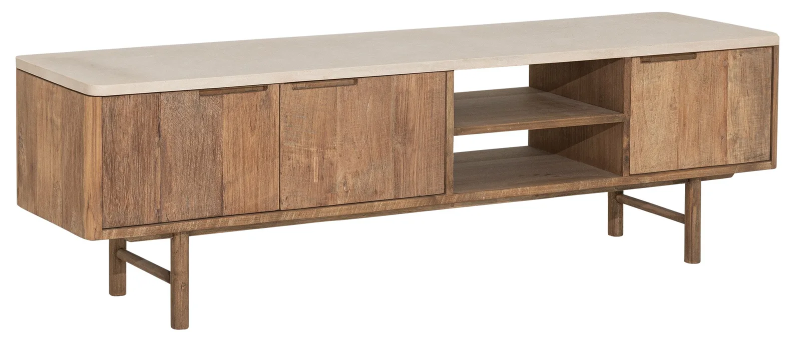 Tv-meubel Bliss No.2 met houten deuren en open vakken op een witte achtergrond - DTP Home