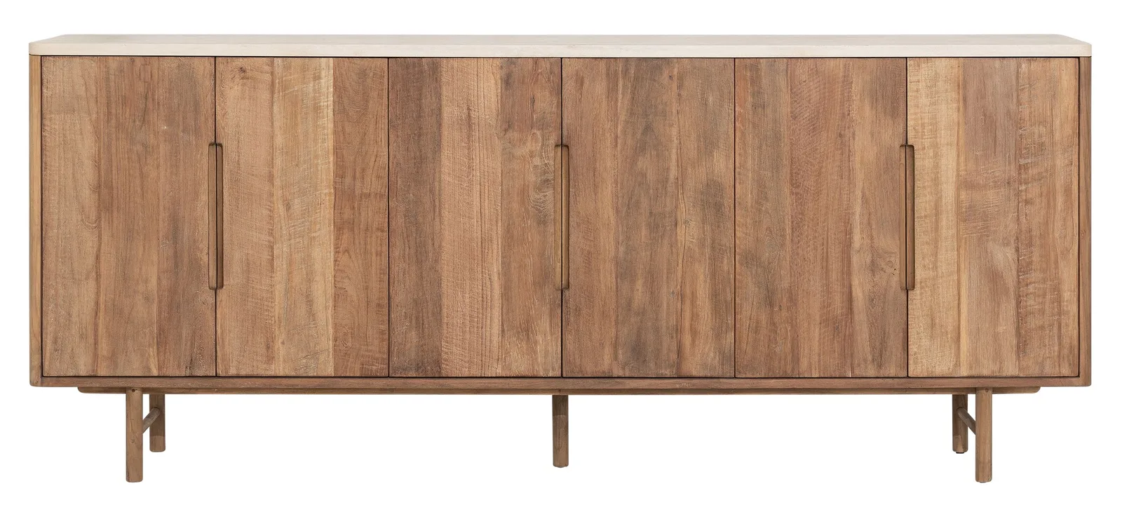 Dressoir Bliss 2 op witte achtergrond, frontaal gefotografeerd met zes deuren en een licht blad - DTP Home