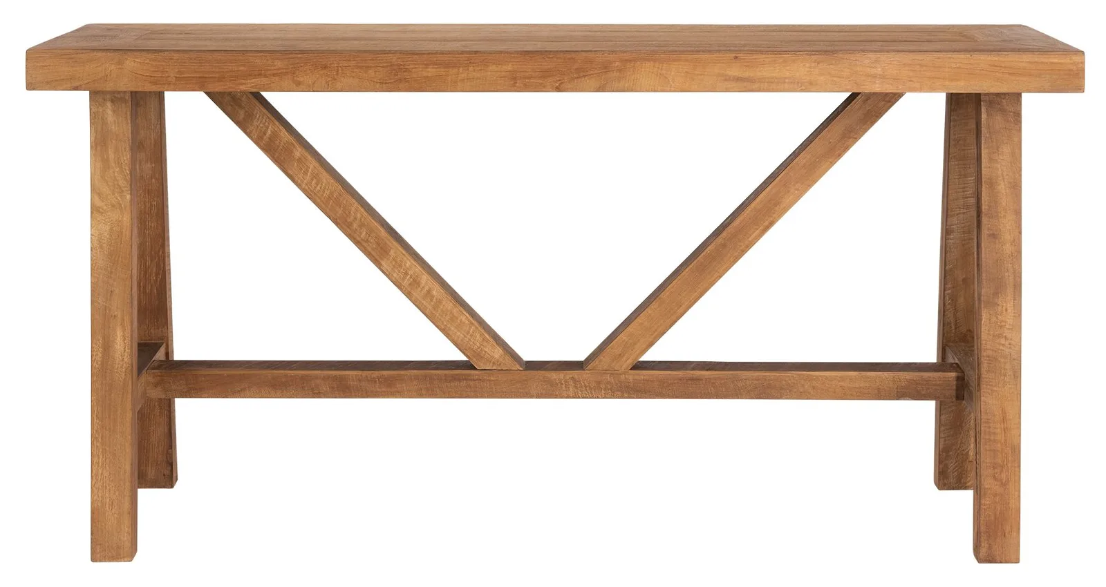 Sidetable Monastery op een witte achtergrond, met een duidelijk zichtbare houten structuur en X-vormige poten - DTP Home