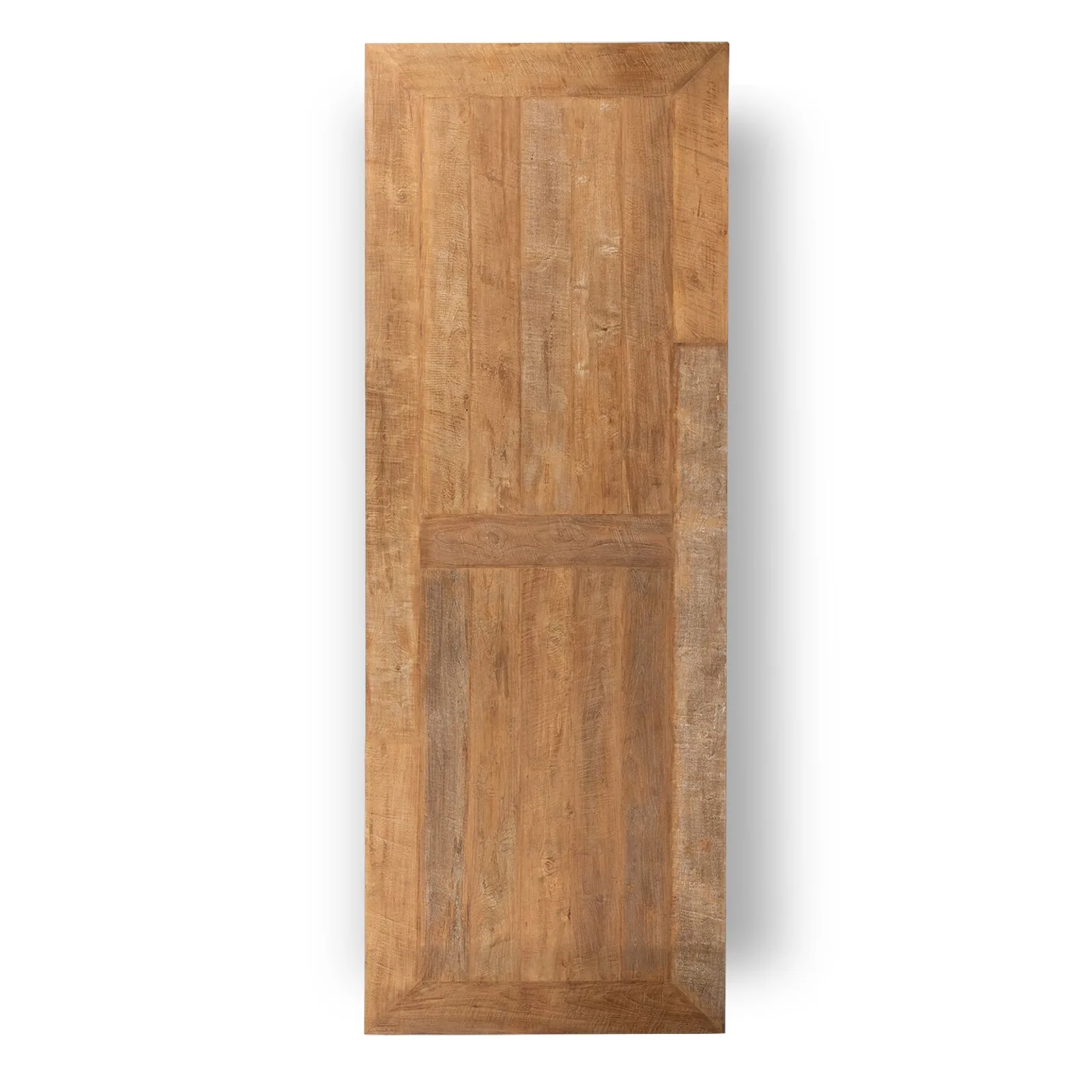 Eettafel Monastery, een close-up van het houten tafelblad met een rechthoekig patroon, gefotografeerd van bovenaf op een witte achtergrond - DTP Home