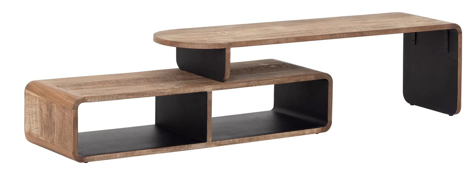 TV-Möbel Evo ausziehbar auf weißem Hintergrund, mit den ausziehbaren Teilen in einem Winkel - DTP Home
