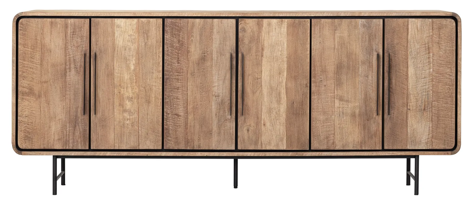 Sideboard Evo mit vier Türen und schwarzen Griffen und Beinen auf weißem Hintergrund - DTP Home