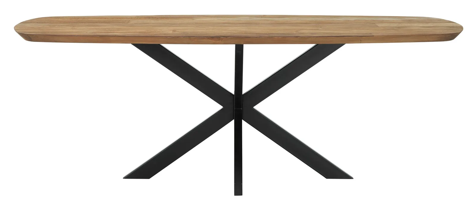 Esstisch Evo Dänisches Oval von DTP Home, mit Holzplatte und schwarzem Metallgestell, auf weißem Hintergrund