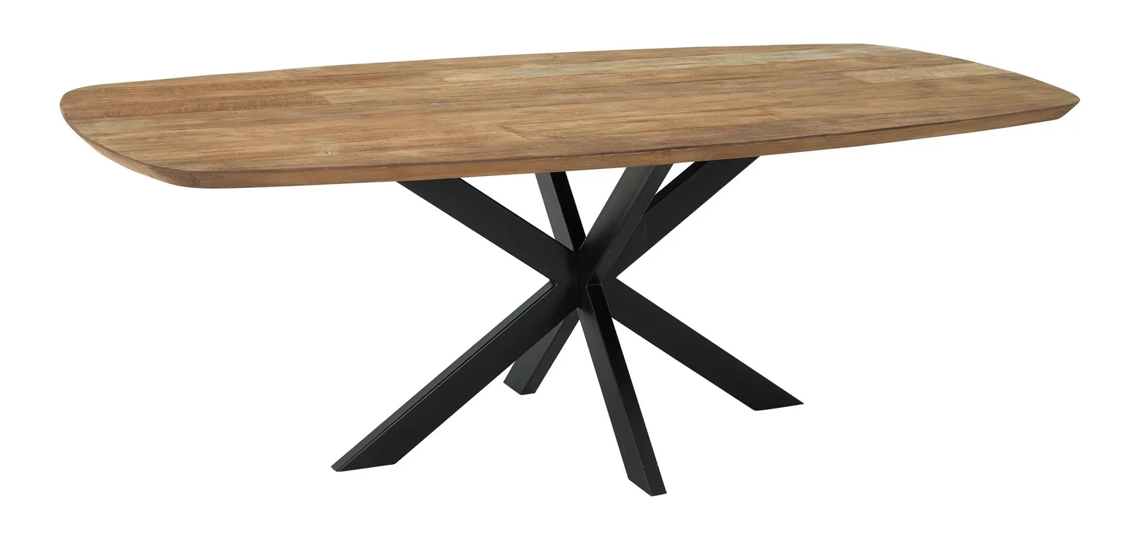 Esstisch Evo Dänisches Oval mit Holzplatte und schwarzem Metallgestell auf weißem Hintergrund - DTP Home