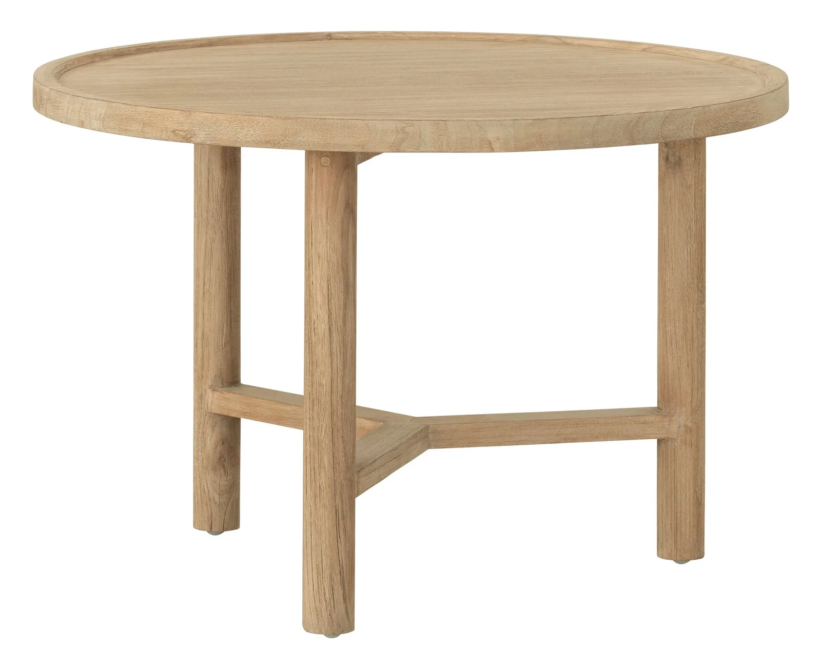 Ronde Salontafel Forte op een witte achtergrond, vanuit een laag standpunt gefotografeerd - DTP Home
