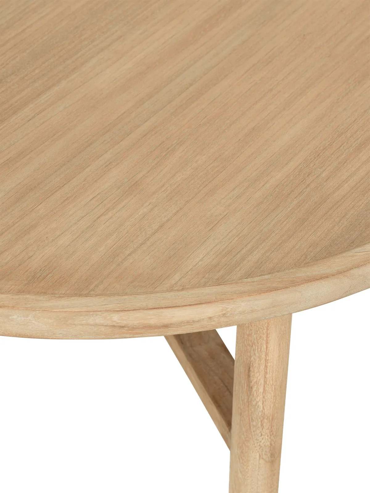 Detailopname van de Salontafel Forte rond, met de structuur van het lichte hout en de ronde rand - DTP Home