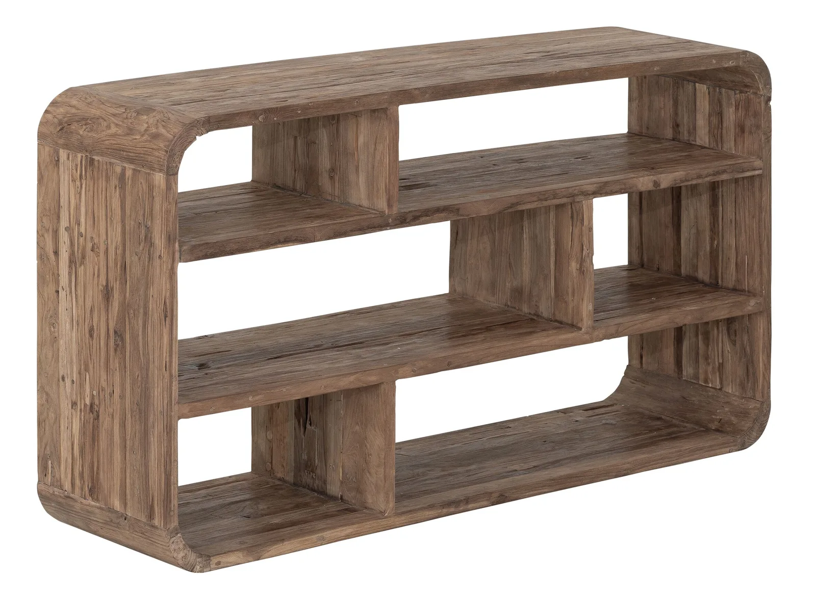 Sideboard Corso von MUST Living auf weißem Hintergrund, schräg von vorne fotografiert, mit abgerundeten Ecken und offenen Fächern